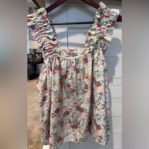 Entro Sleeveless Floral Ruffle Top Size Large. 1039